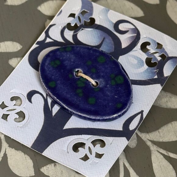 Blue and Green Oval Ceramic Button - Picture 1 of 5